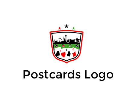 logo with aces in cards and outline of famous landmarks