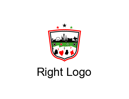 logo with aces in cards and outline of famous landmarks