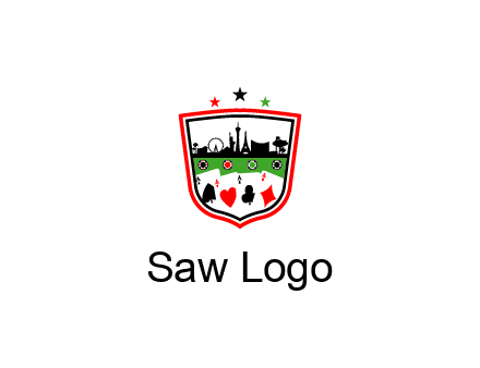 logo with aces in cards and outline of famous landmarks