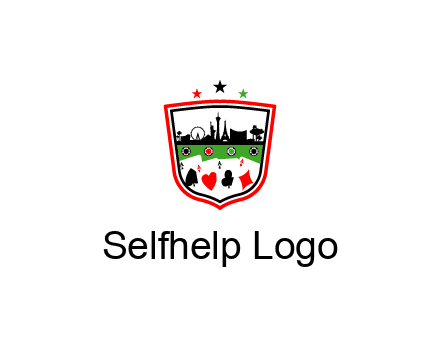 logo with aces in cards and outline of famous landmarks