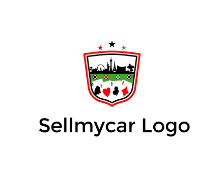 logo with aces in cards and outline of famous landmarks