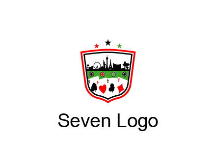 logo with aces in cards and outline of famous landmarks