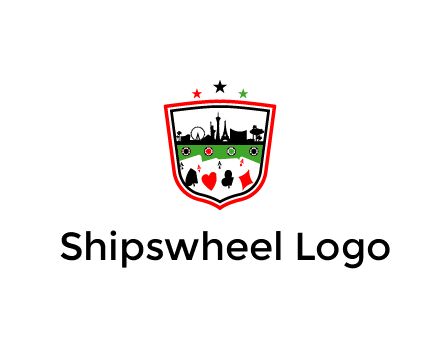logo with aces in cards and outline of famous landmarks