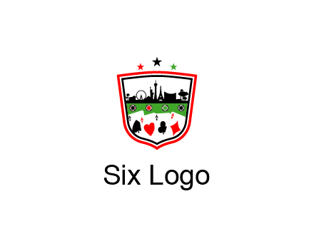 logo with aces in cards and outline of famous landmarks