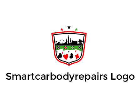 logo with aces in cards and outline of famous landmarks