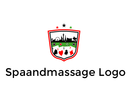logo with aces in cards and outline of famous landmarks