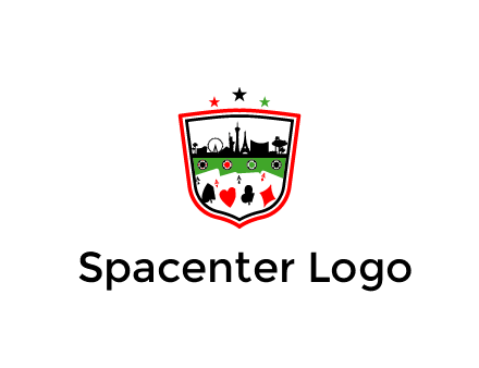 logo with aces in cards and outline of famous landmarks