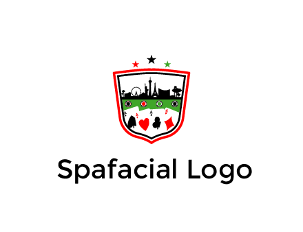 logo with aces in cards and outline of famous landmarks