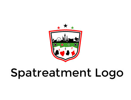 logo with aces in cards and outline of famous landmarks
