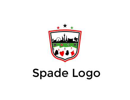 logo with aces in cards and outline of famous landmarks