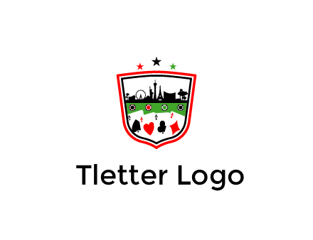 logo with aces in cards and outline of famous landmarks