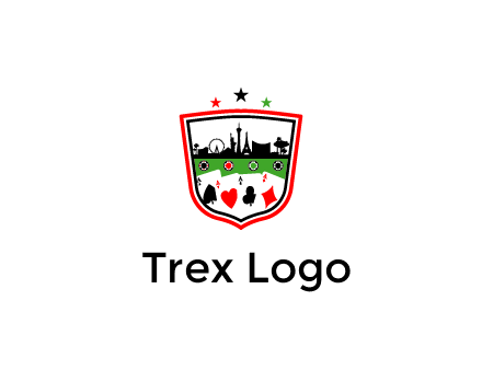 logo with aces in cards and outline of famous landmarks