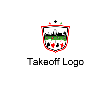logo with aces in cards and outline of famous landmarks