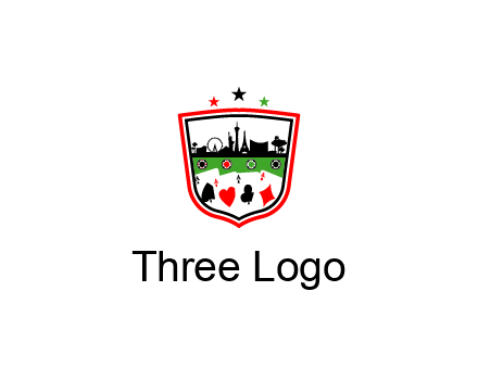logo with aces in cards and outline of famous landmarks