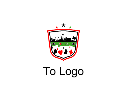 logo with aces in cards and outline of famous landmarks