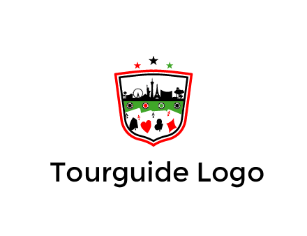 logo with aces in cards and outline of famous landmarks