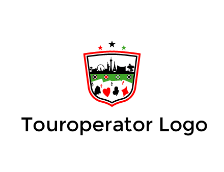 logo with aces in cards and outline of famous landmarks