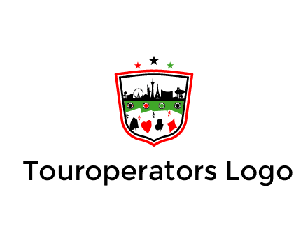 logo with aces in cards and outline of famous landmarks