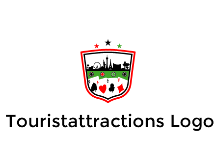 logo with aces in cards and outline of famous landmarks