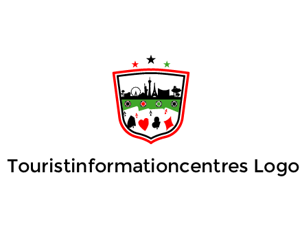 logo with aces in cards and outline of famous landmarks