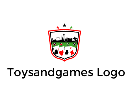 logo with aces in cards and outline of famous landmarks