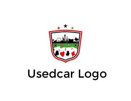 logo with aces in cards and outline of famous landmarks
