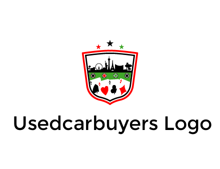 logo with aces in cards and outline of famous landmarks