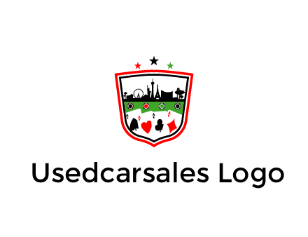 logo with aces in cards and outline of famous landmarks