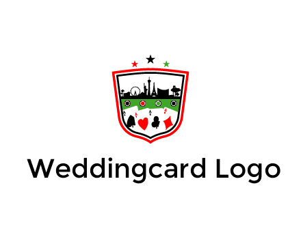 logo with aces in cards and outline of famous landmarks