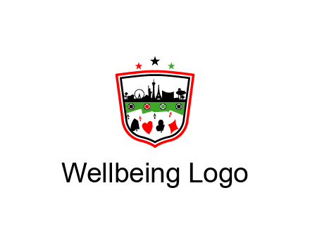 logo with aces in cards and outline of famous landmarks