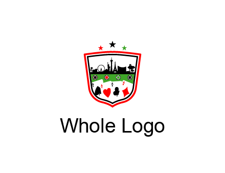 logo with aces in cards and outline of famous landmarks