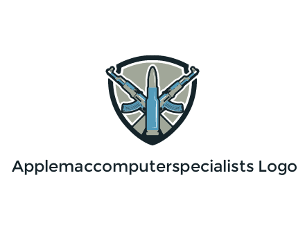 badge shape logo with a bullet and two AK-47 rifles crossed