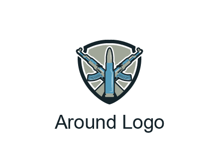 badge shape logo with a bullet and two AK-47 rifles crossed
