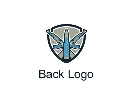 badge shape logo with a bullet and two AK-47 rifles crossed