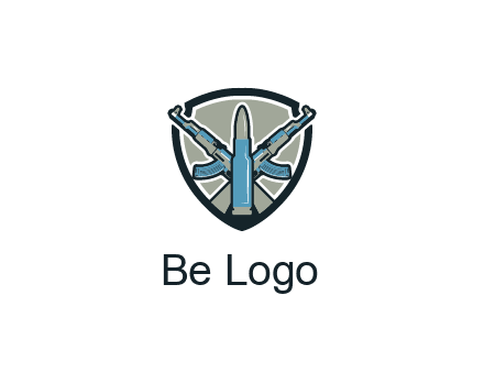 badge shape logo with a bullet and two AK-47 rifles crossed