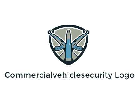 badge shape logo with a bullet and two AK-47 rifles crossed