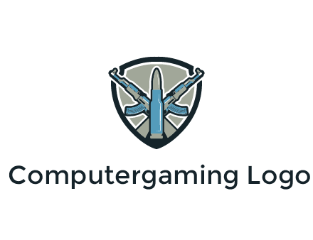 badge shape logo with a bullet and two AK-47 rifles crossed