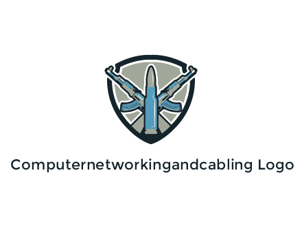badge shape logo with a bullet and two AK-47 rifles crossed