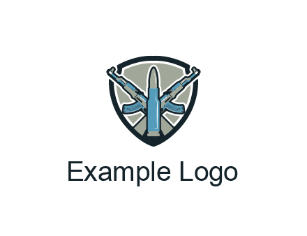 badge shape logo with a bullet and two AK-47 rifles crossed