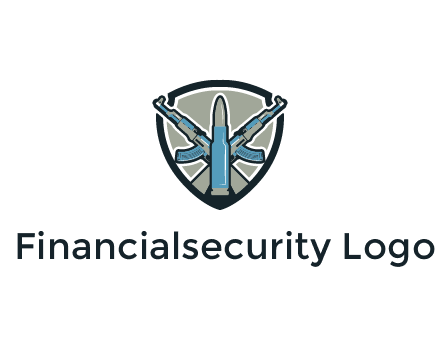 badge shape logo with a bullet and two AK-47 rifles crossed