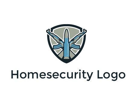 badge shape logo with a bullet and two AK-47 rifles crossed