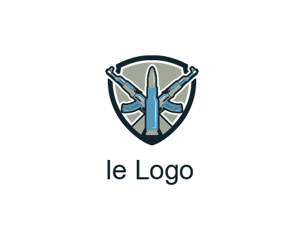 badge shape logo with a bullet and two AK-47 rifles crossed