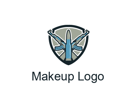 badge shape logo with a bullet and two AK-47 rifles crossed