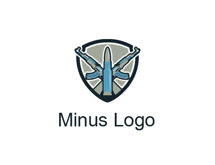 badge shape logo with a bullet and two AK-47 rifles crossed