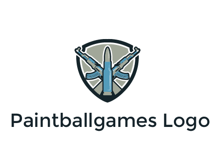 badge shape logo with a bullet and two AK-47 rifles crossed
