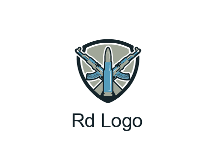 badge shape logo with a bullet and two AK-47 rifles crossed