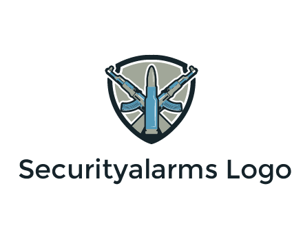 badge shape logo with a bullet and two AK-47 rifles crossed