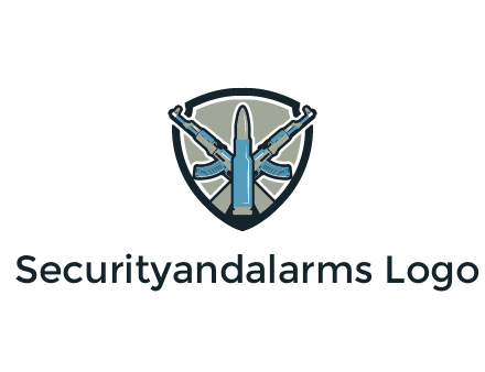 badge shape logo with a bullet and two AK-47 rifles crossed