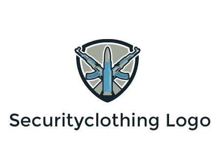 badge shape logo with a bullet and two AK-47 rifles crossed