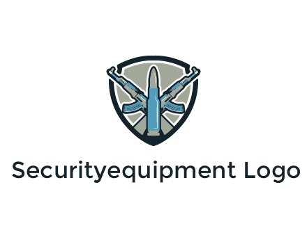 badge shape logo with a bullet and two AK-47 rifles crossed